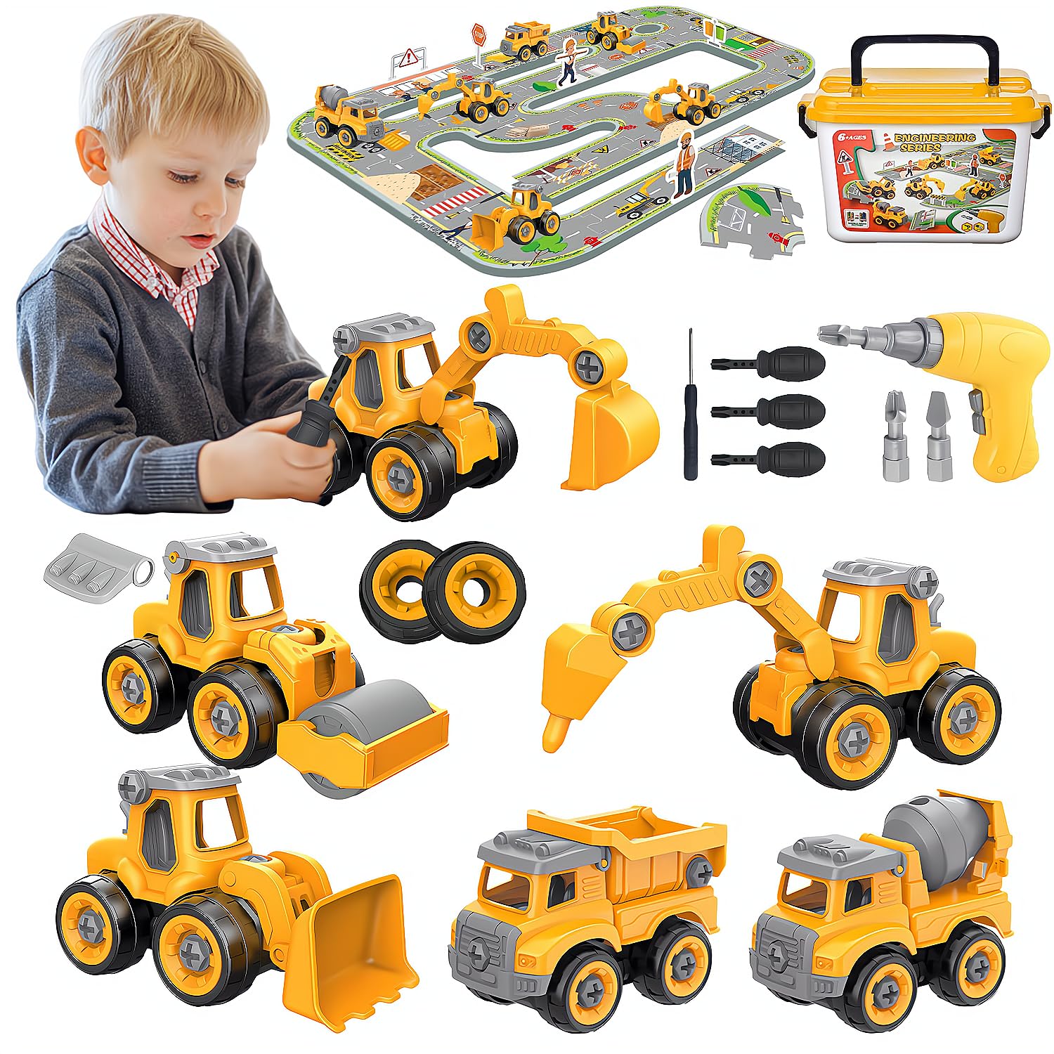 Trovogil take apart construction trucks set for hands-on STEM play and motor skill development.