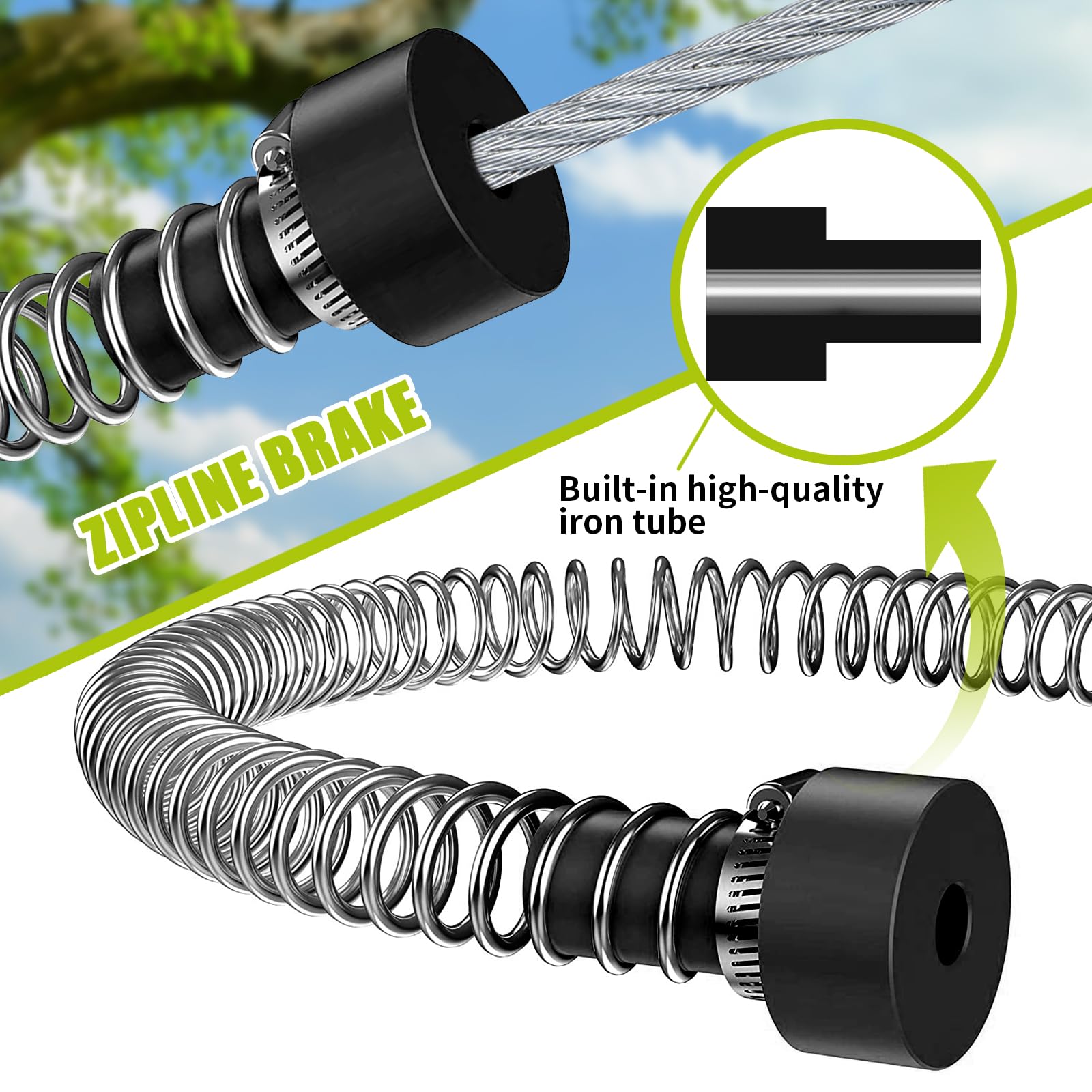 Trsmima 120ft steel cable highlights durable, weather-resistant construction.