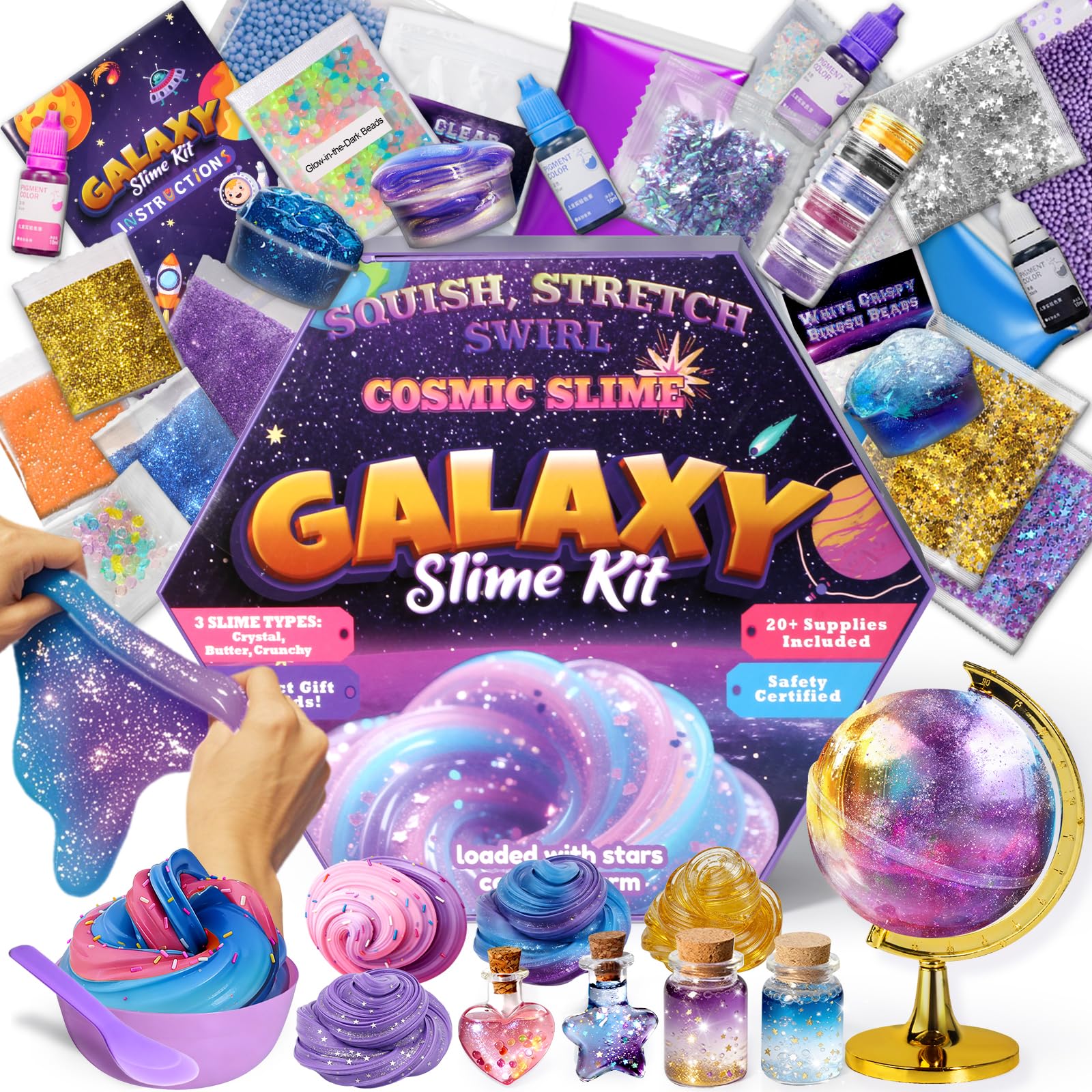 Trubic Galaxy Slime Kit globe container for display-ready slime