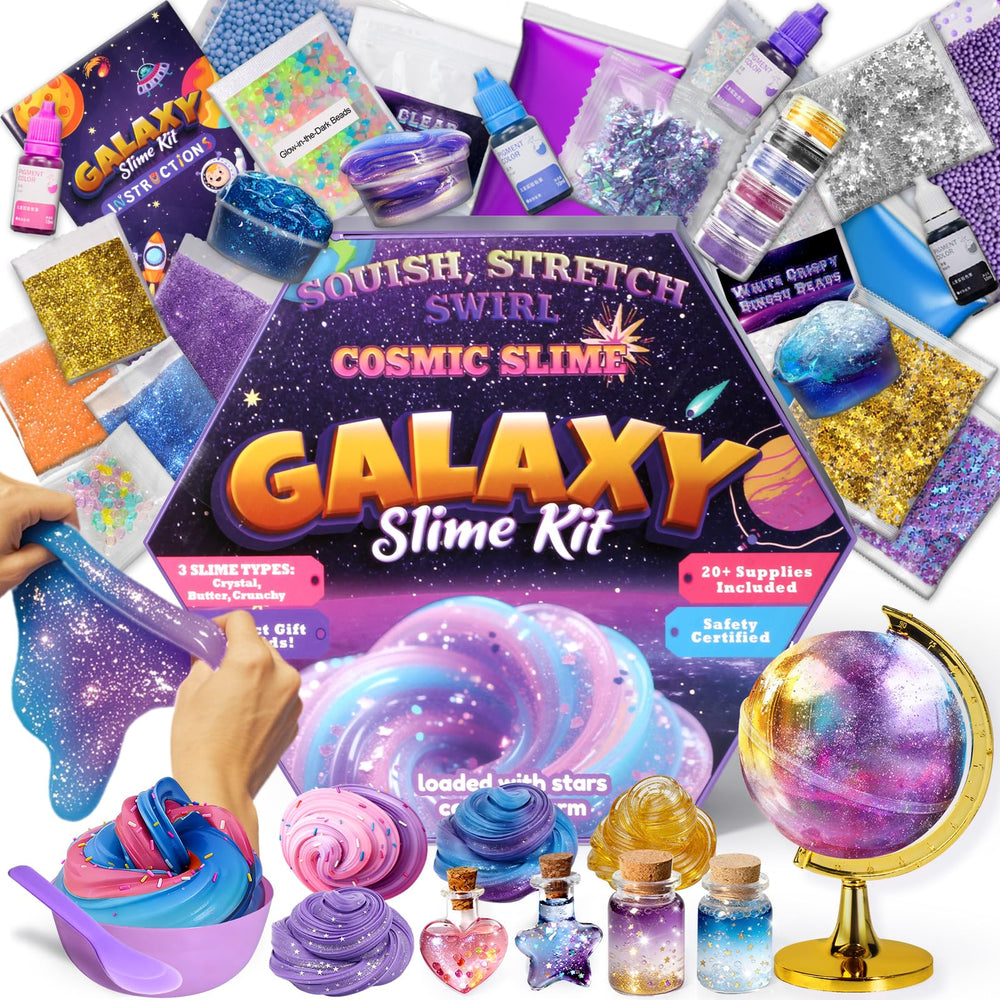 Trubic Galaxy Slime Kit globe container for display-ready slime