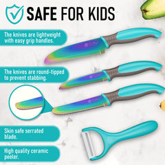 TruChef kids chef knife in aqua with easy-grip handle for confident slicing