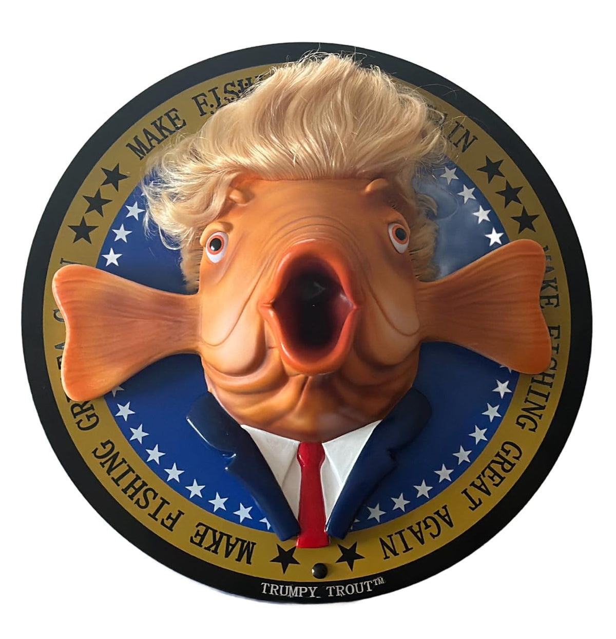 TRUMPY TROUT wall-mount display shows animated talking fish for living rooms