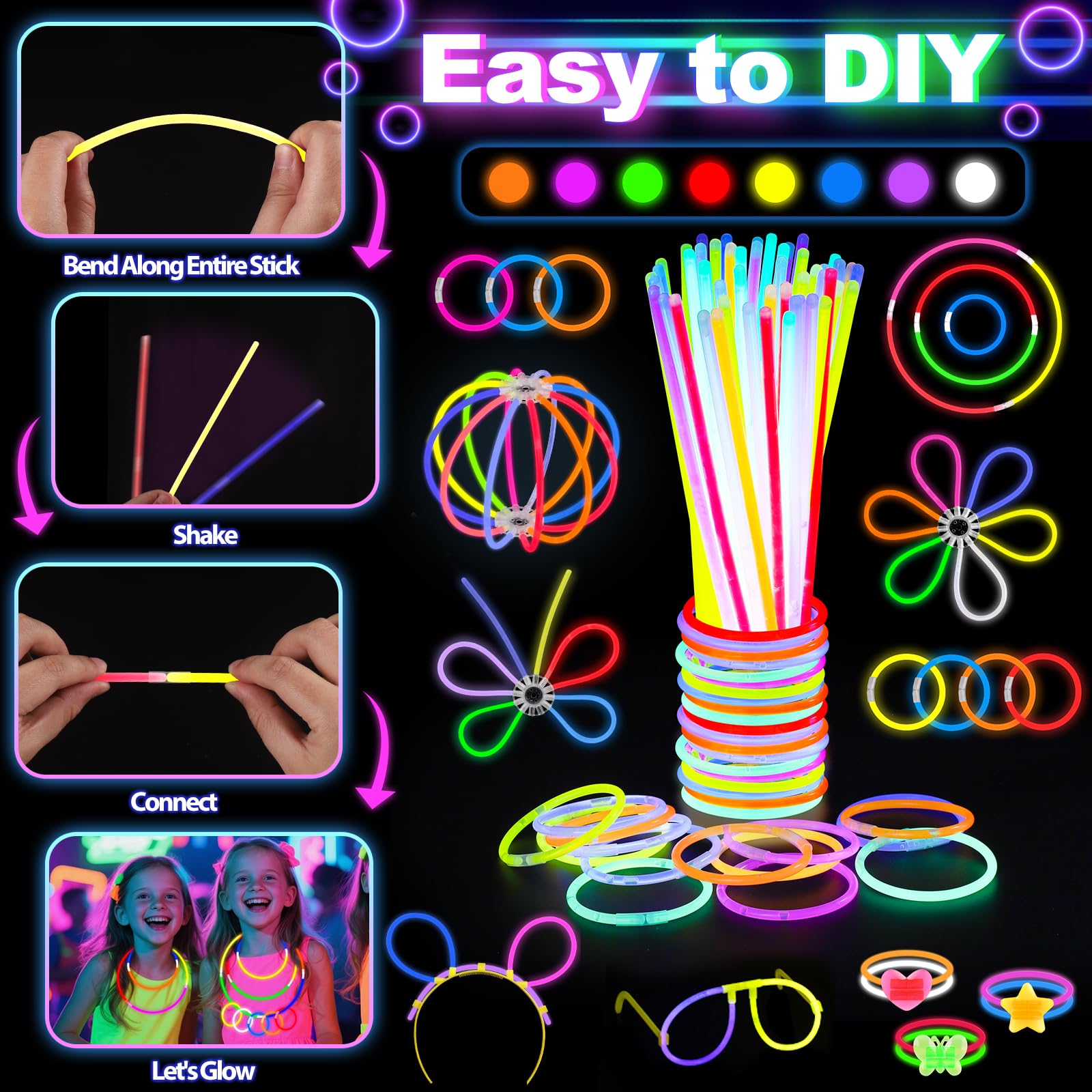 TSDATOWR 8-inch glow sticks come in bold colors for DIY accessories