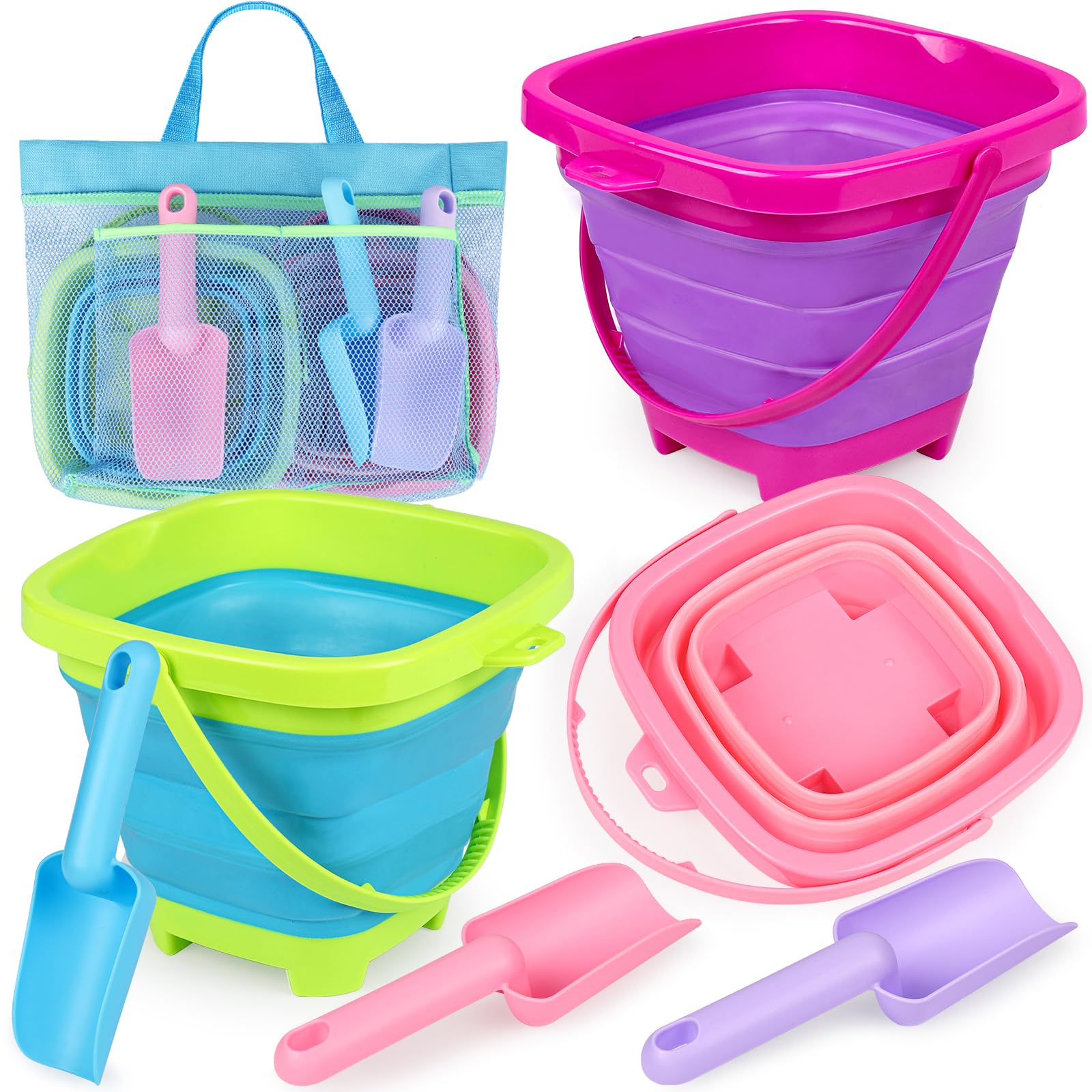 TSDATOWR collapsible beach bucket in action for quick sand play and easy packing.