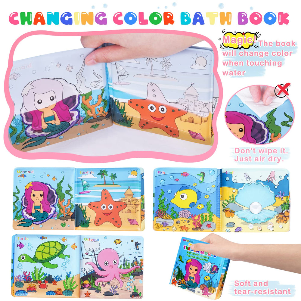 TSDATOWR color-changing ocean bath book reveals hues when wet.