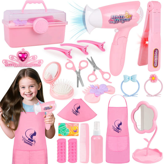 TSDATOWR hair salon kit with realistic hairdryer sparks imaginative play