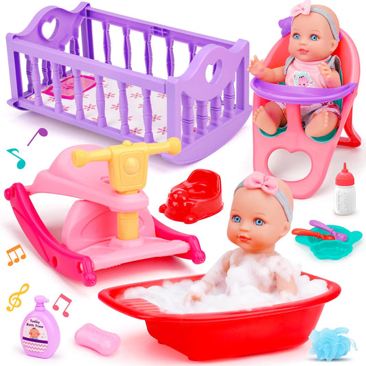 Tsomtto baby care dolls set with doll for nurturing pretend play and social development.
