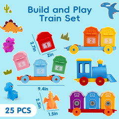 Tsomtto dinosaur train set with conductor promotes cooperative storytelling.