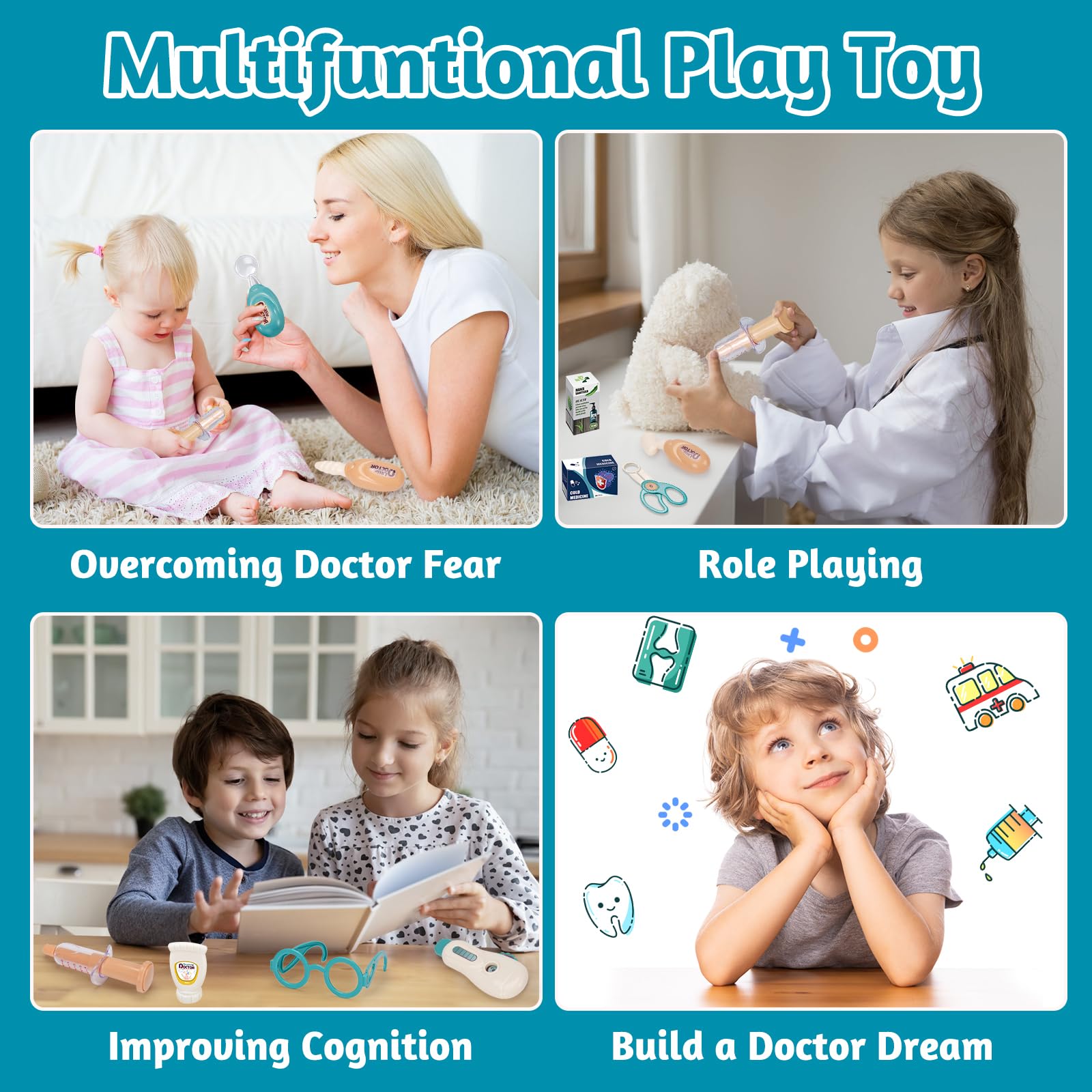 Tsomtto doctor kit includes dentist and vet tools for varied play scenarios