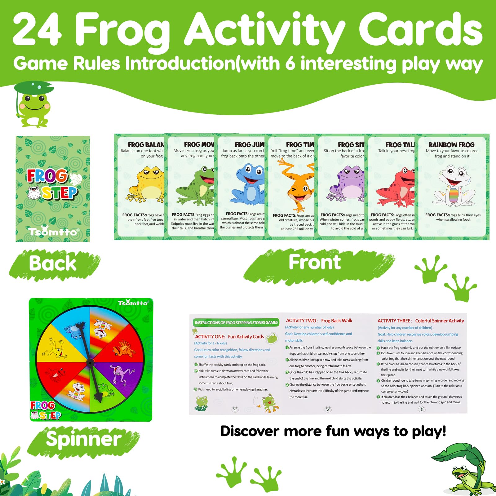 Tsomtto frog spinner included to vary obstacle course challenges.