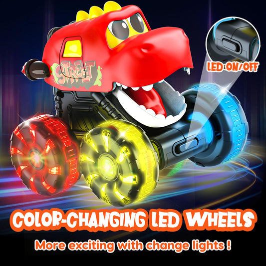 Tsomtto Monster Truck Triceratops Dino Truck with bright colors for sensory exploration.