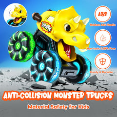 Tsomtto Monster Truck LED wheel lights captivate kids during playtime.