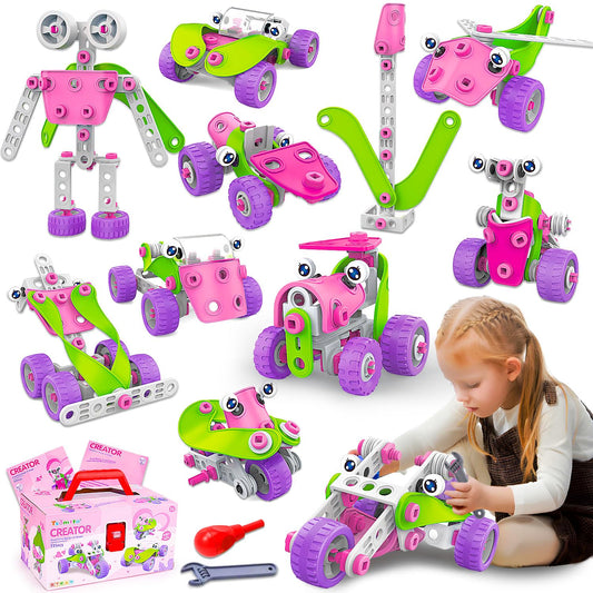 Tsomtto pink STEM building set with diverse model options for creative play