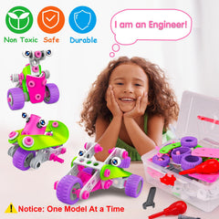 Tsomtto pink STEM kit featuring racing car model to boost fine motor skills