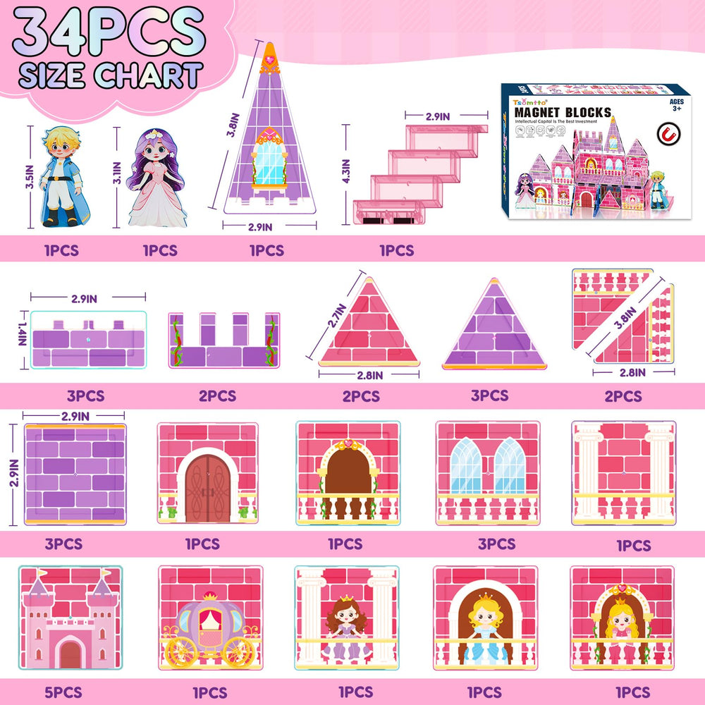 Tsomtto Magnatiles pattern blocks with princess windows for creative storytelling