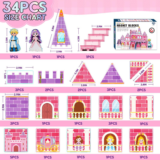 Tsomtto Magnatiles pattern blocks with princess windows for creative storytelling