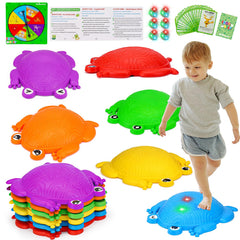Tsomtto rainbow frog stepping stones front view for outdoor balance play.