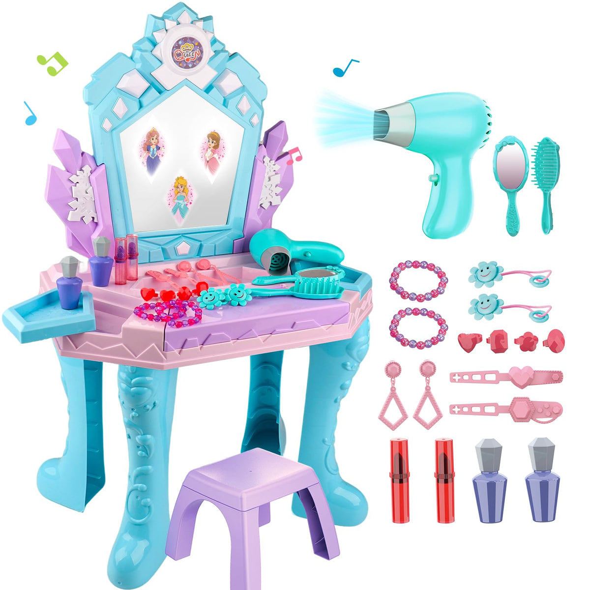 Tsomtto toddler vanity table and chair for imaginative Frozen play