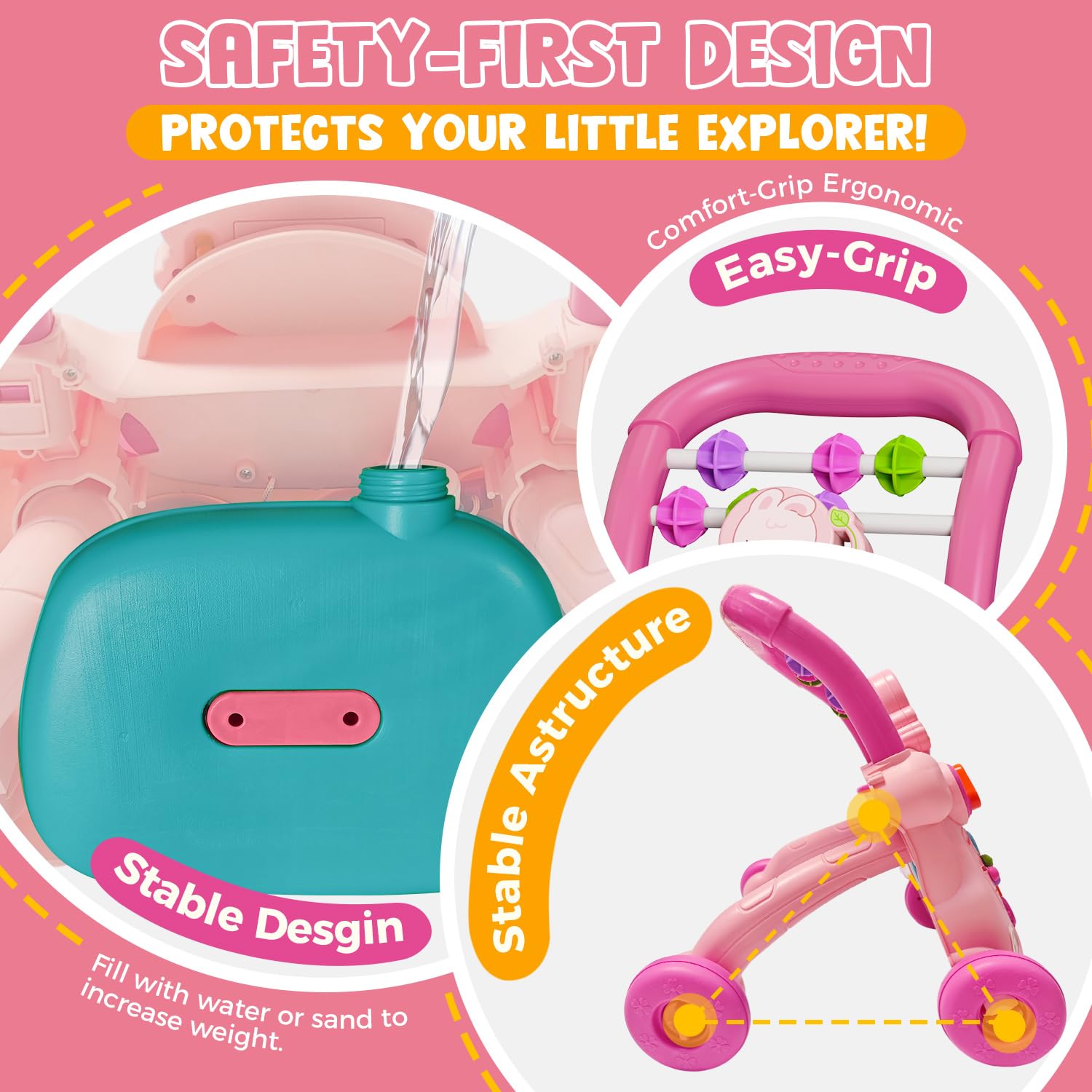 TTAMG Baby Walker interactive panel with music buttons invites sensory play and learning