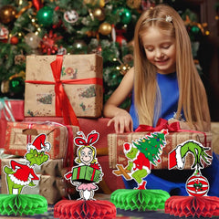 TTDQ Whoville decor enhances party tables with a festive, cohesive look.