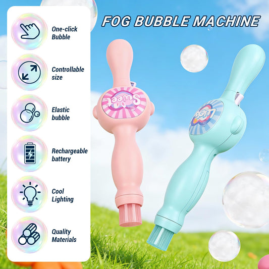 TTKADIY Fog Bubble Machine with lights creates a magical bubble show for outdoor fun.