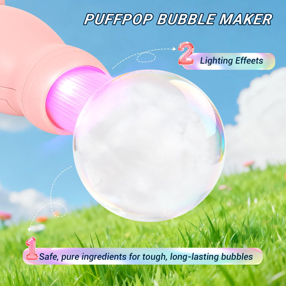TTKADIY Water mist bubbles create dreamy visuals for imaginative play sessions.