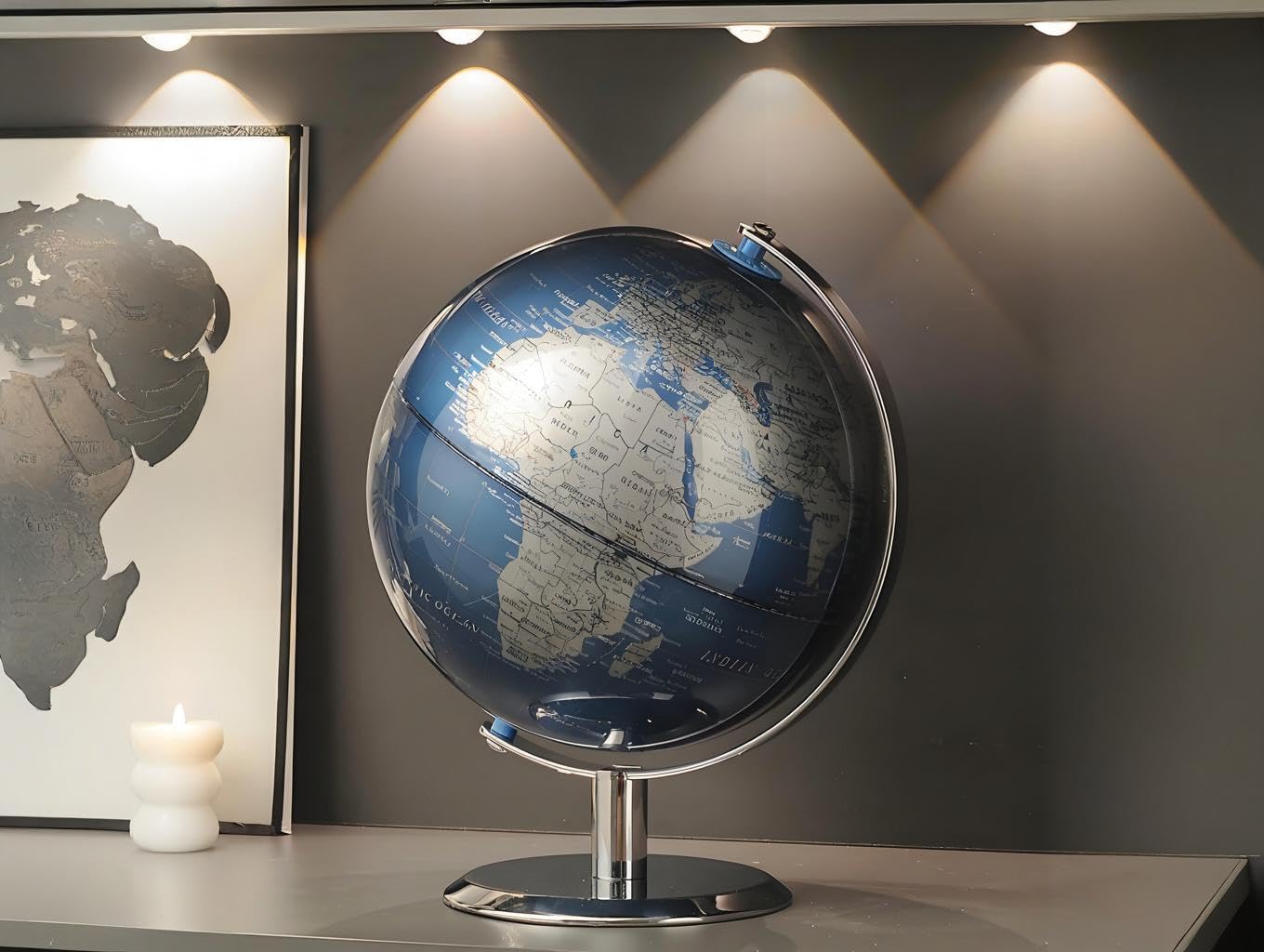 TTKTK World Globe's fine print adds visual appeal to shelves.