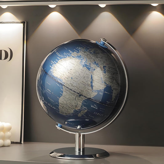 TTKTK World Globe on stainless steel stand, durable desk accent for learning and display.