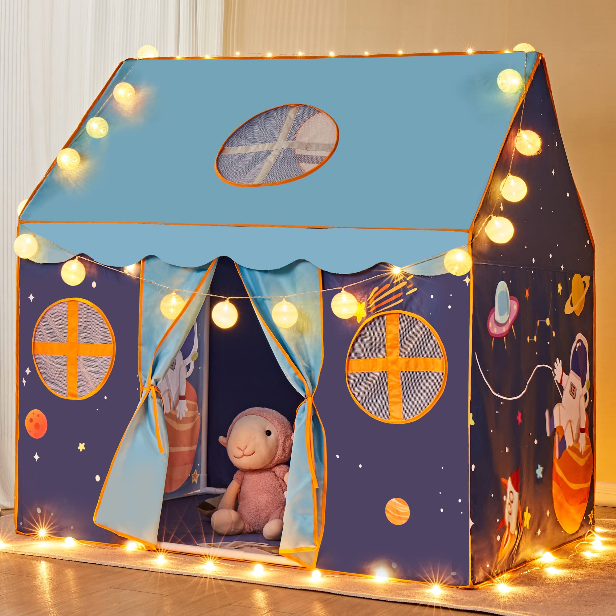 TTLOJ outer-space tent with astronaut wall art for imaginative play