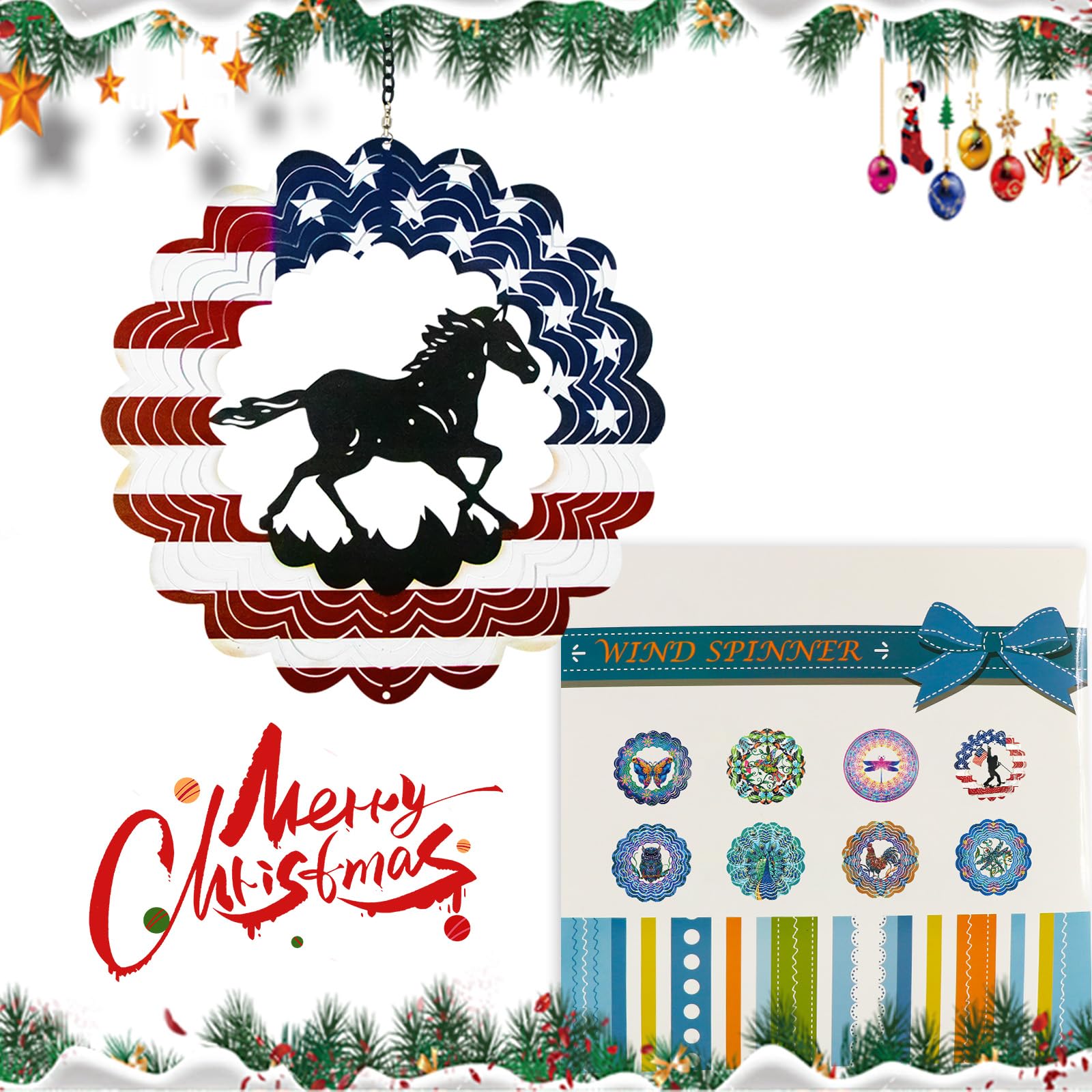 TT & MM patriotic horse wind spinner for yards and patios.