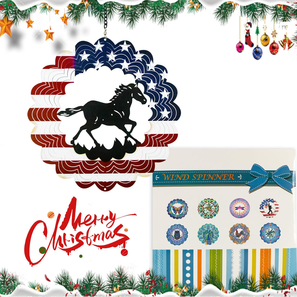 TT & MM patriotic horse wind spinner for yards and patios.