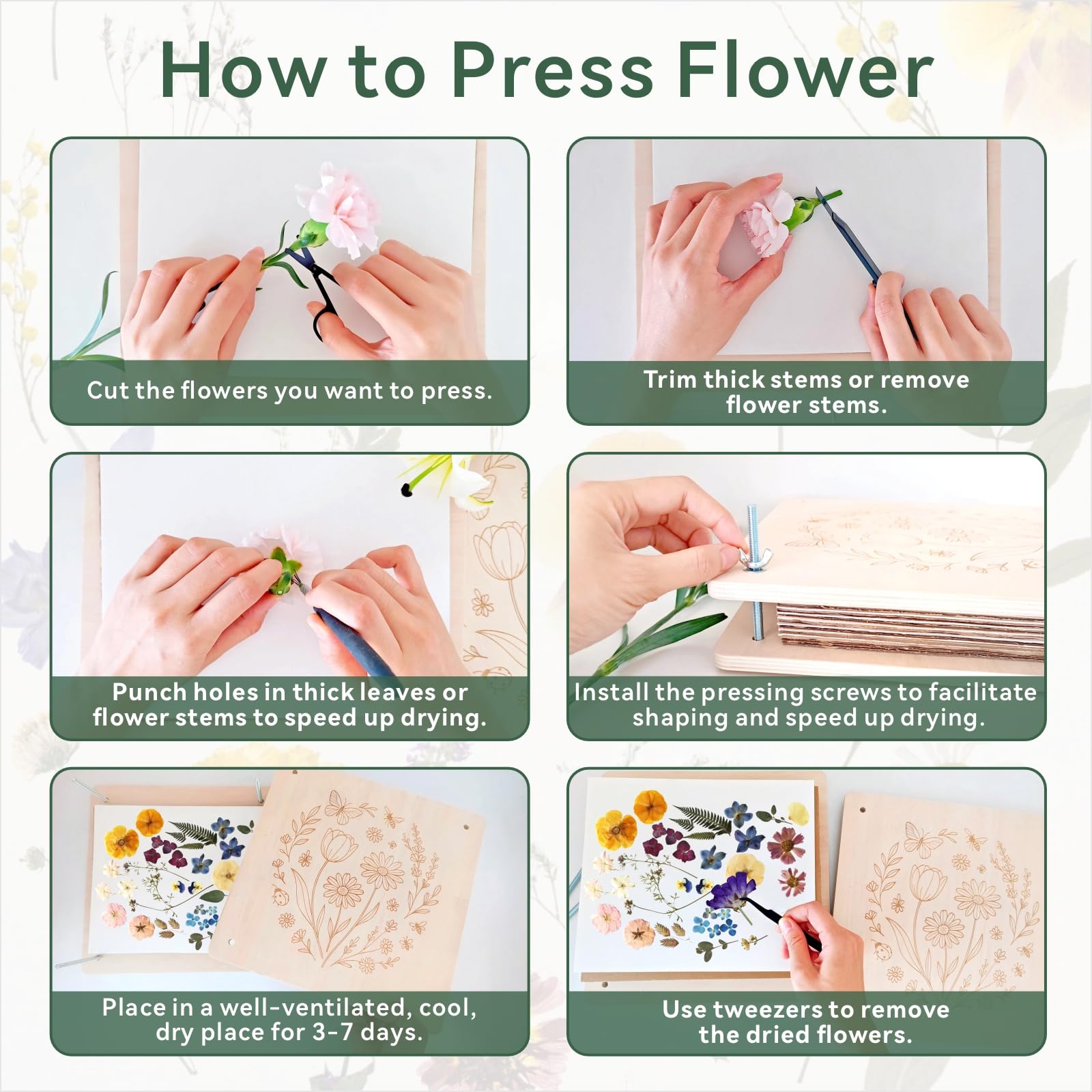 TTUGTTUG Flower Press Kit includes blotting paper for even drying results.