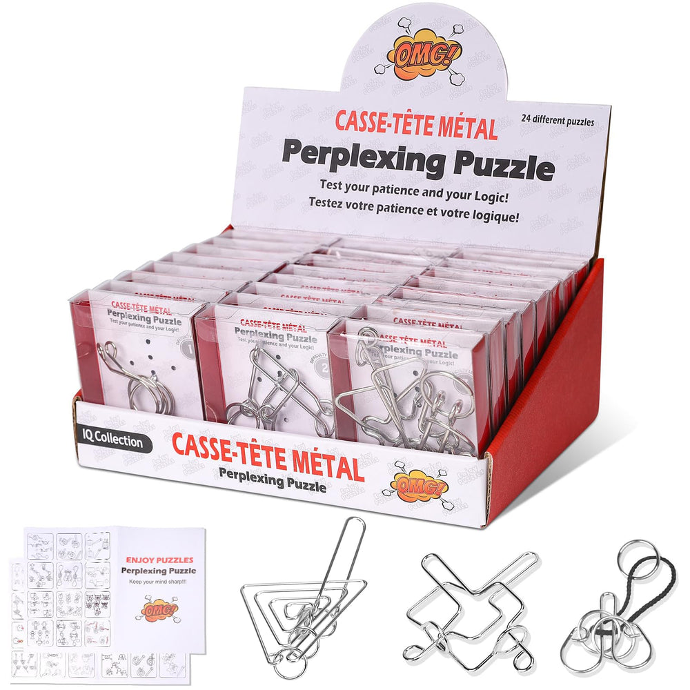 Tuauoe metal puzzles 24-pack in a gift box for portable brain training.