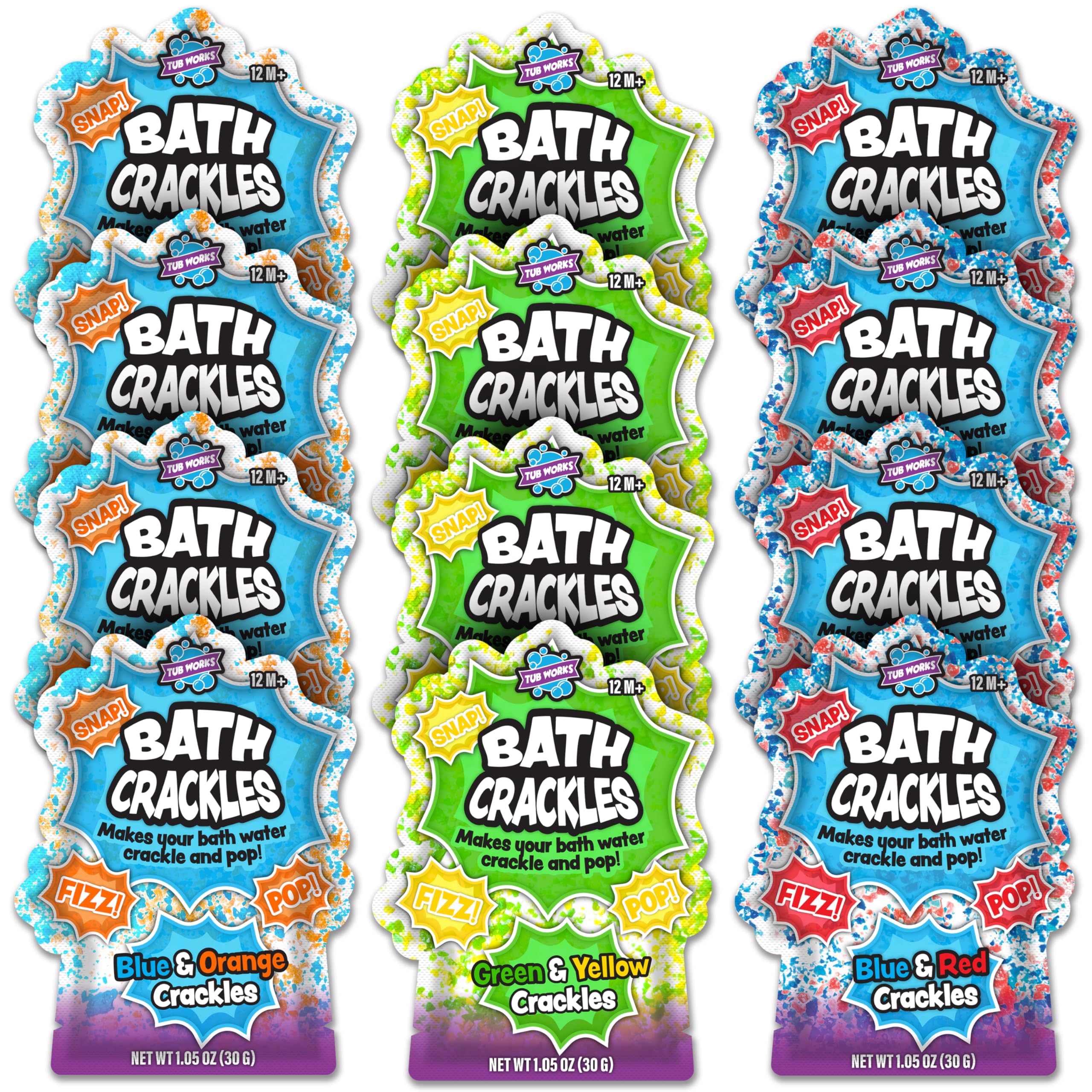 Tub Works Bath Crackles product display showcasing the variety 12-pack