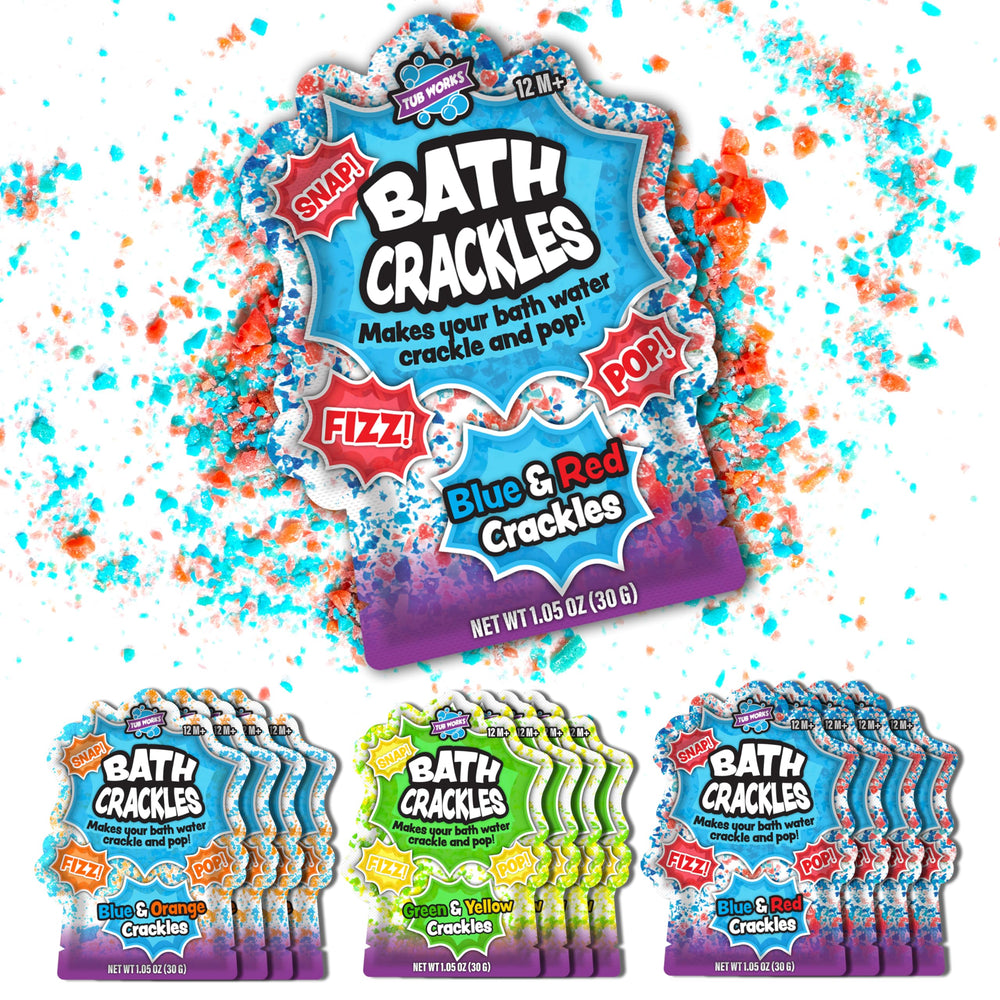 Tub Works Bath Crackles variety pack green-yellow pouches for safe, engaging bath play