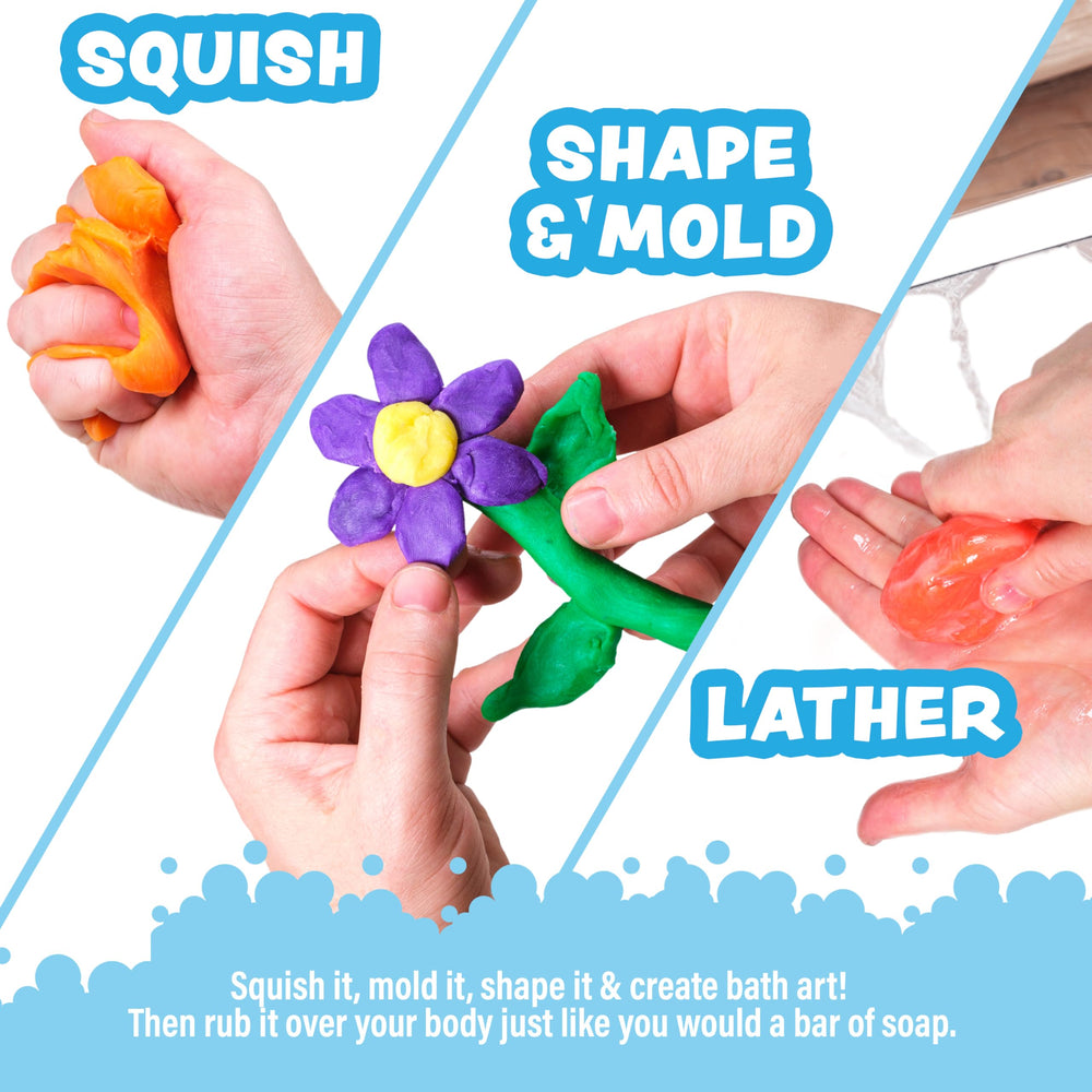 Tub Works Bath Dough squish and mold demonstrates pliable texture for shaping tub masterpieces