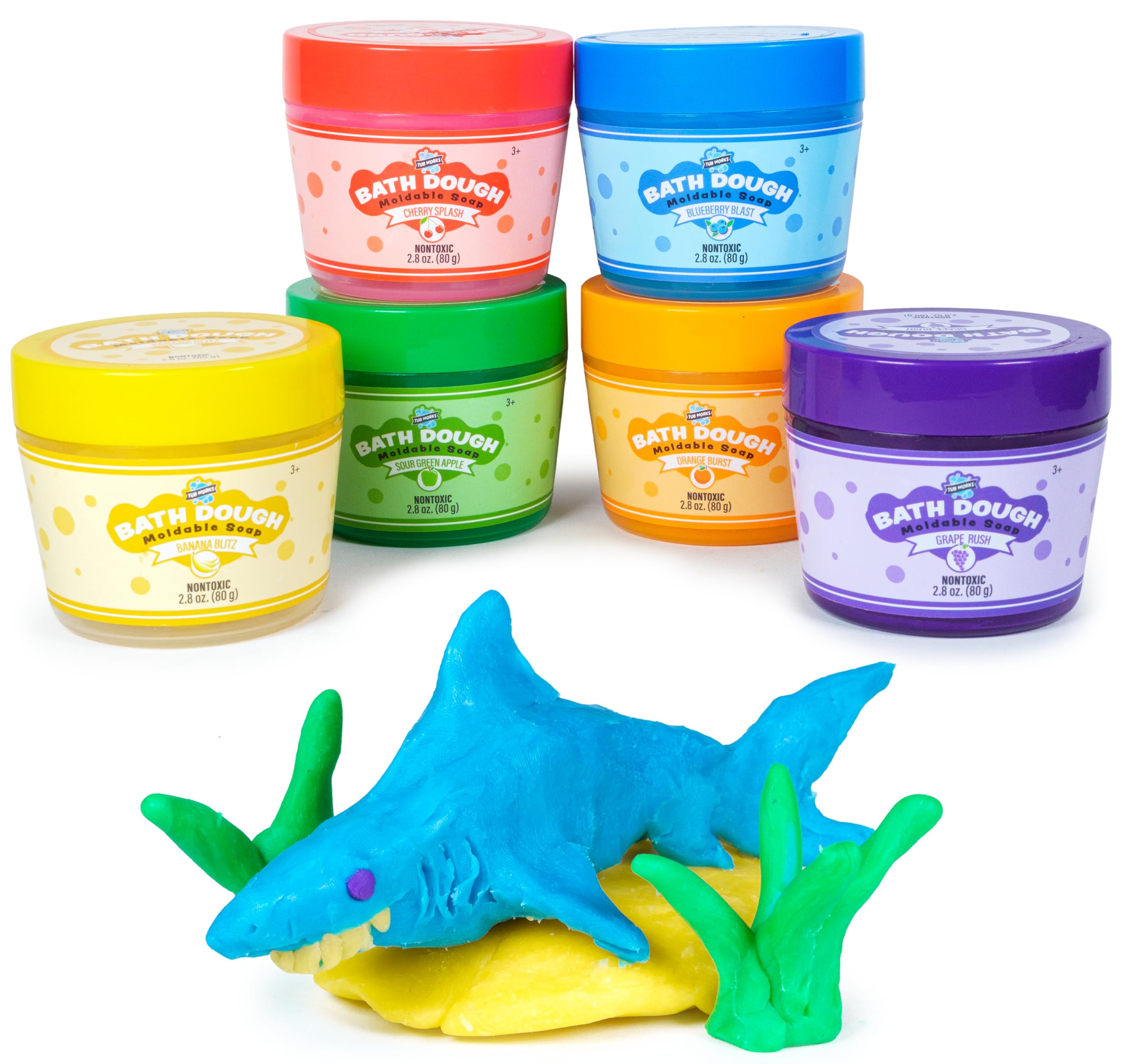 Tub Works Bath Dough variety pack six jars shows vibrant colors for creative tub time