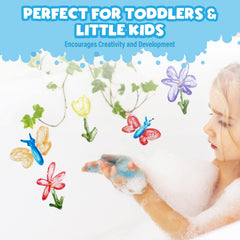 Tub Works blue color bath paint soap supports creativity and non-toxic tub art.