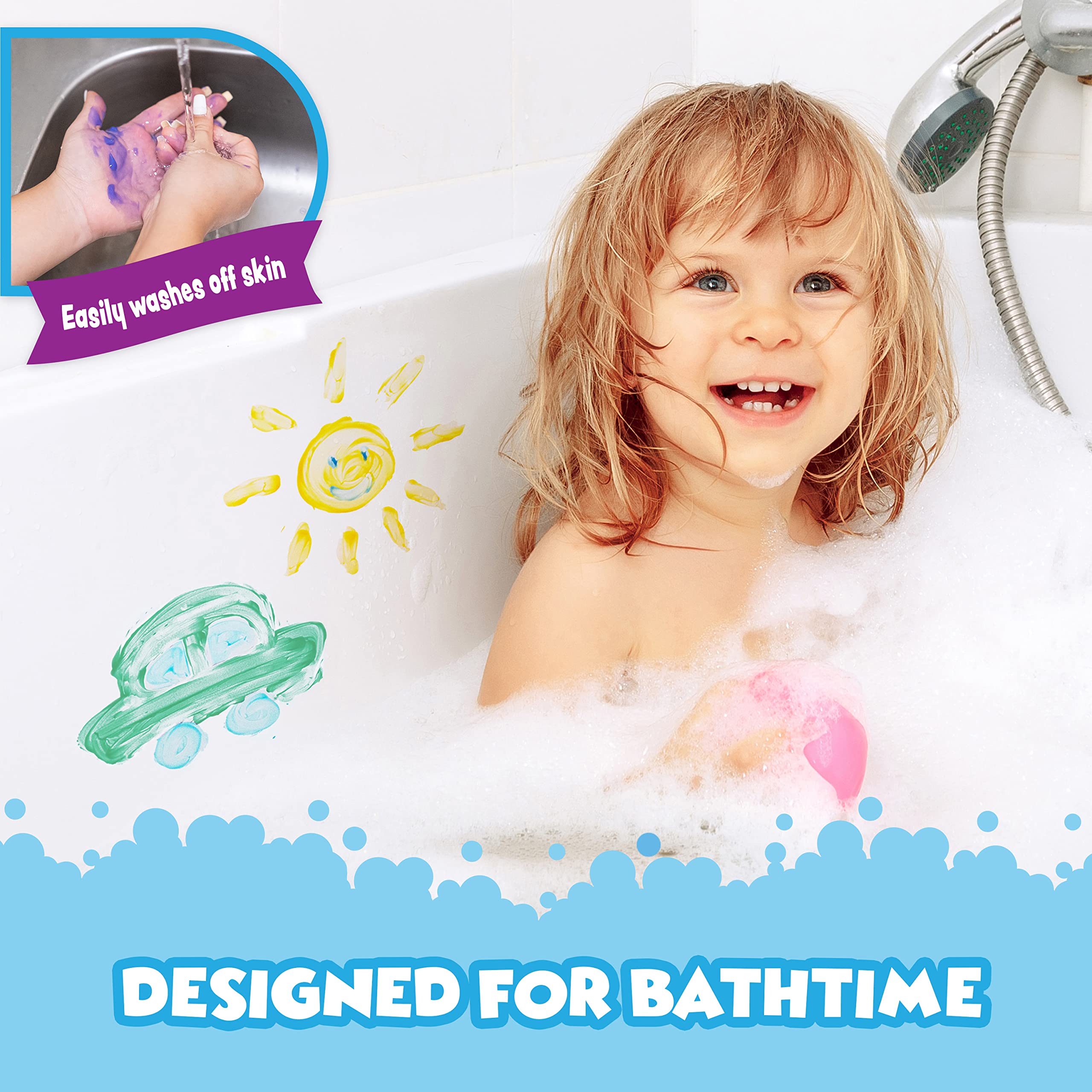 Tub Works bath paint soap in Periwinkle invites gentle tub wall artistry.