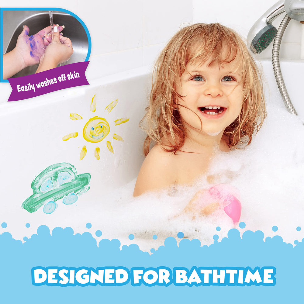 Tub Works bath paint soap in Periwinkle invites gentle tub wall artistry.