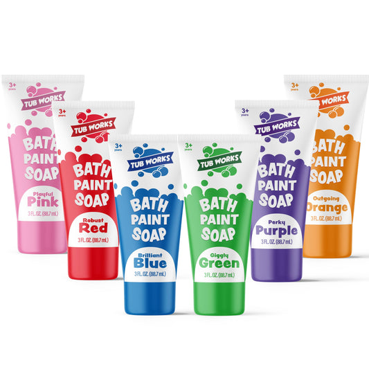 Tub Works Bath Paint Soap Six-Pack Colors for vibrant tub wall art and color learning.