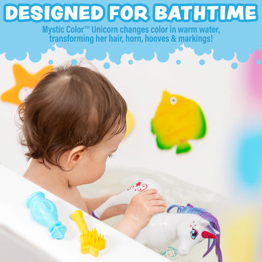Tub Works color change in warm water highlights the unicorn’s transformed look