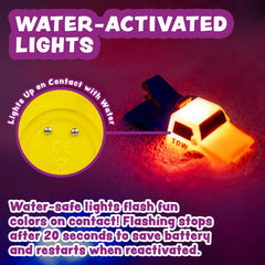 Tub Works Emergency ambulance bath toy flashes colors during water contact.