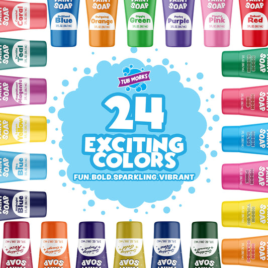 Tub Works Bath Paint Set demonstrates easy finger painting during bath time