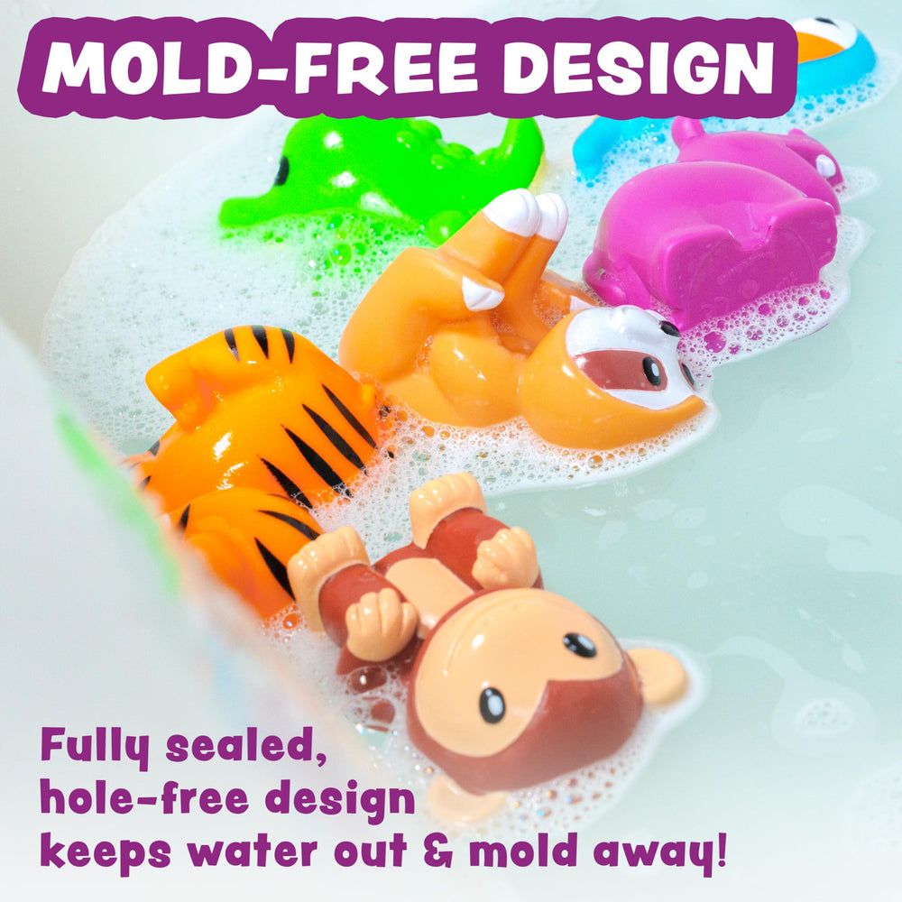 Tub Works Rainforest bath toy crocodile, sealed design prevents moisture buildup during play.