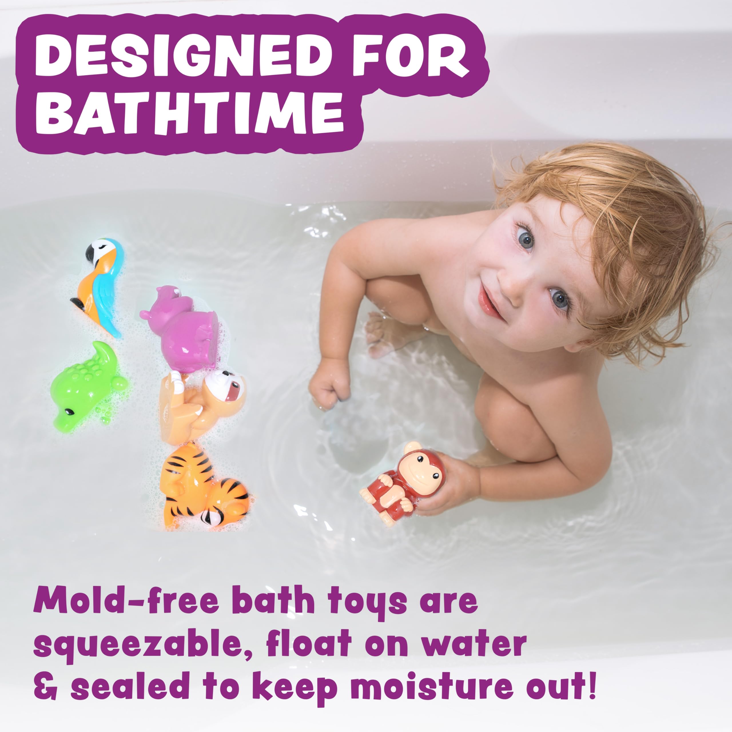 Tub Works Rainforest bath toy tiger, floats on water for interactive splash moments.