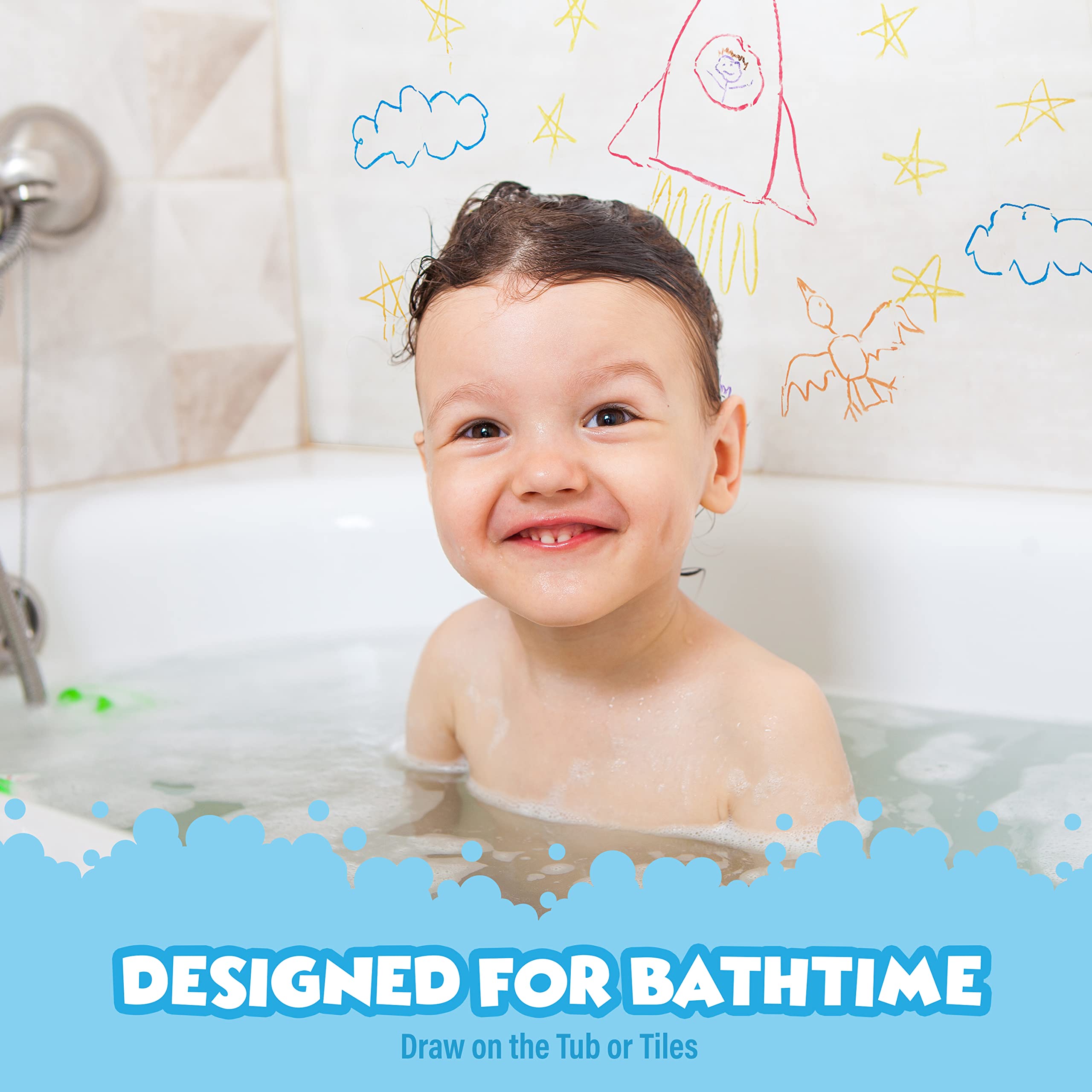 Tub Works Smooth Jumbo Bath Crayons drawing on tub wall for vivid bath art.