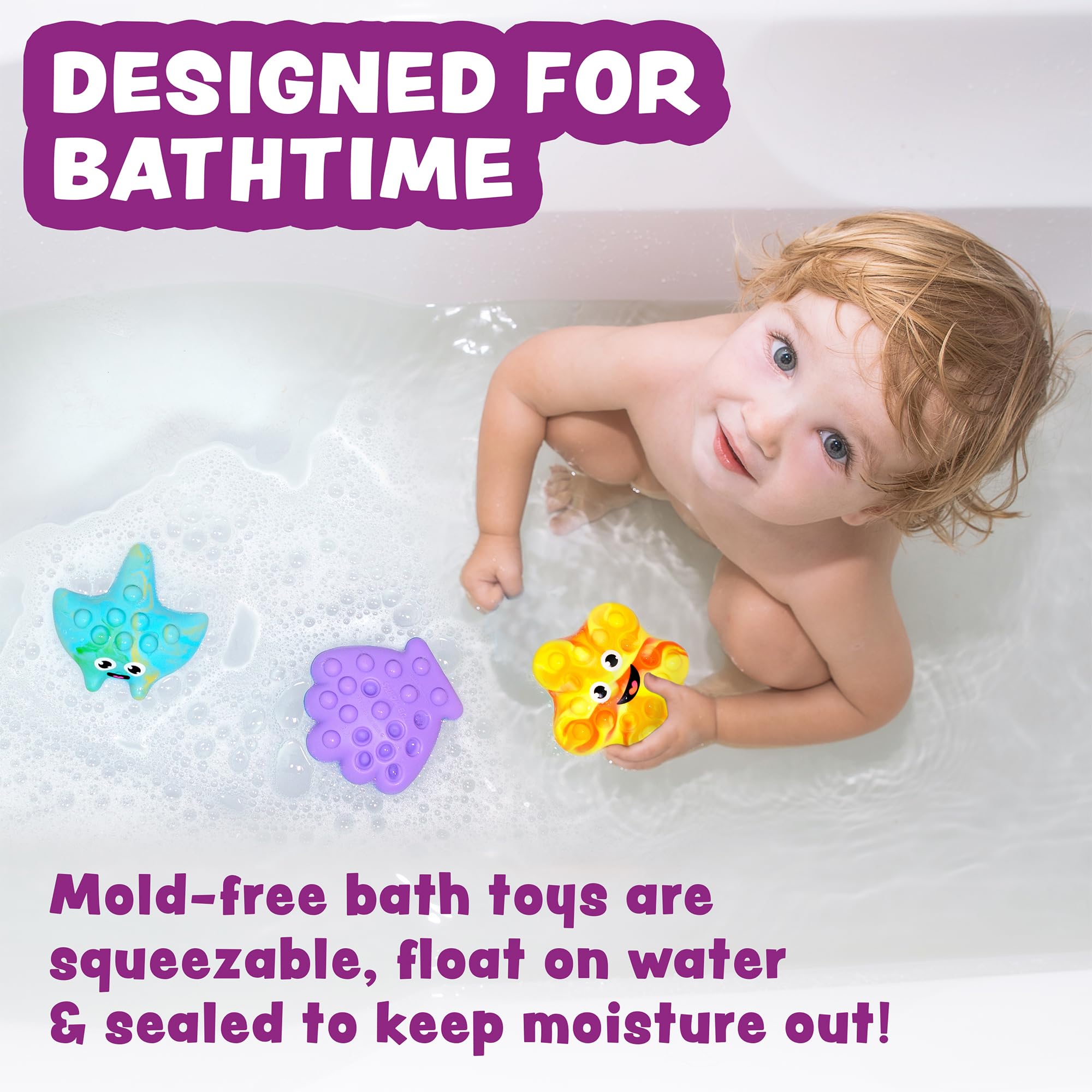 Tub Works Tub Poppers manta ray offers pop and squish fun for bath play
