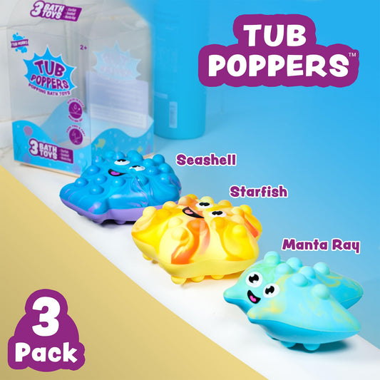 Tub Works Tub Poppers seashell invites texture exploration and bubbles during bath time