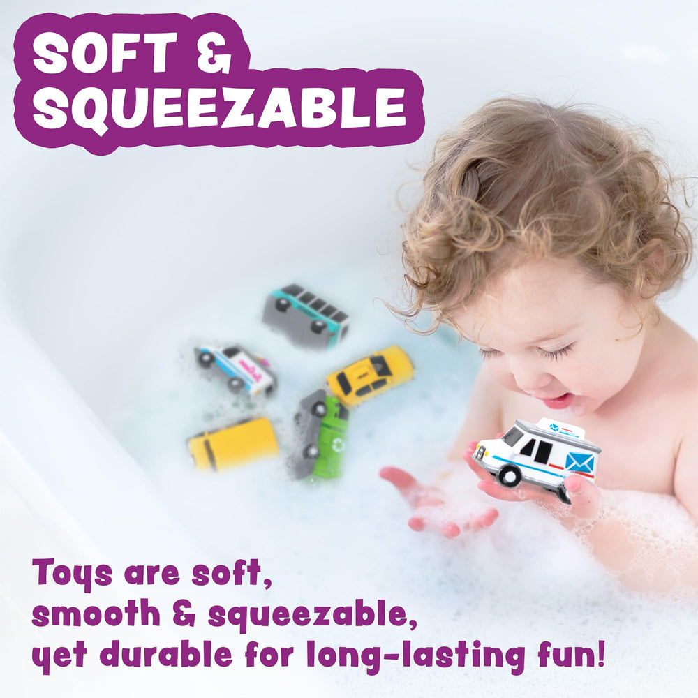 Tub Works City Bus bath toy sparks storytelling and fine motor play in the tub